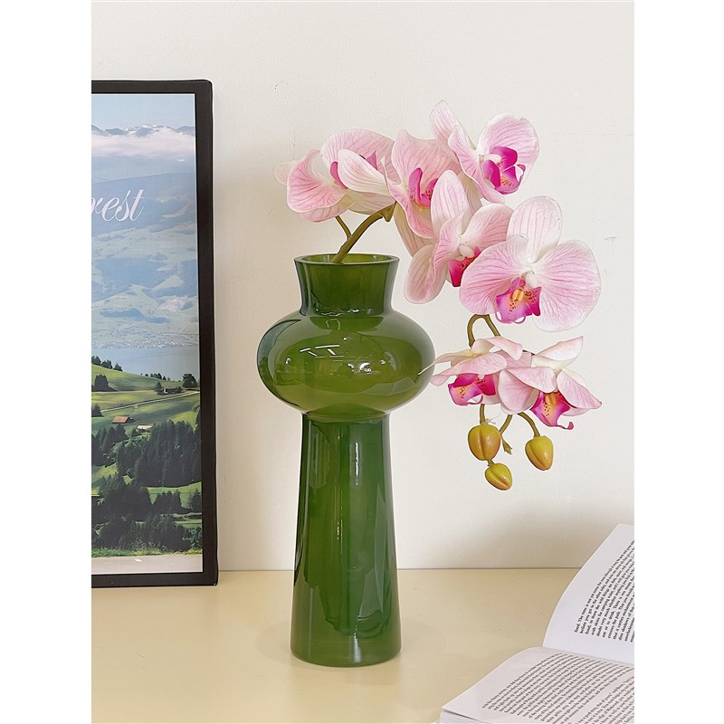 烟粉色磨砂玻璃花瓶摆件s客厅玄关B电视柜轻奢高级感装饰品插花水