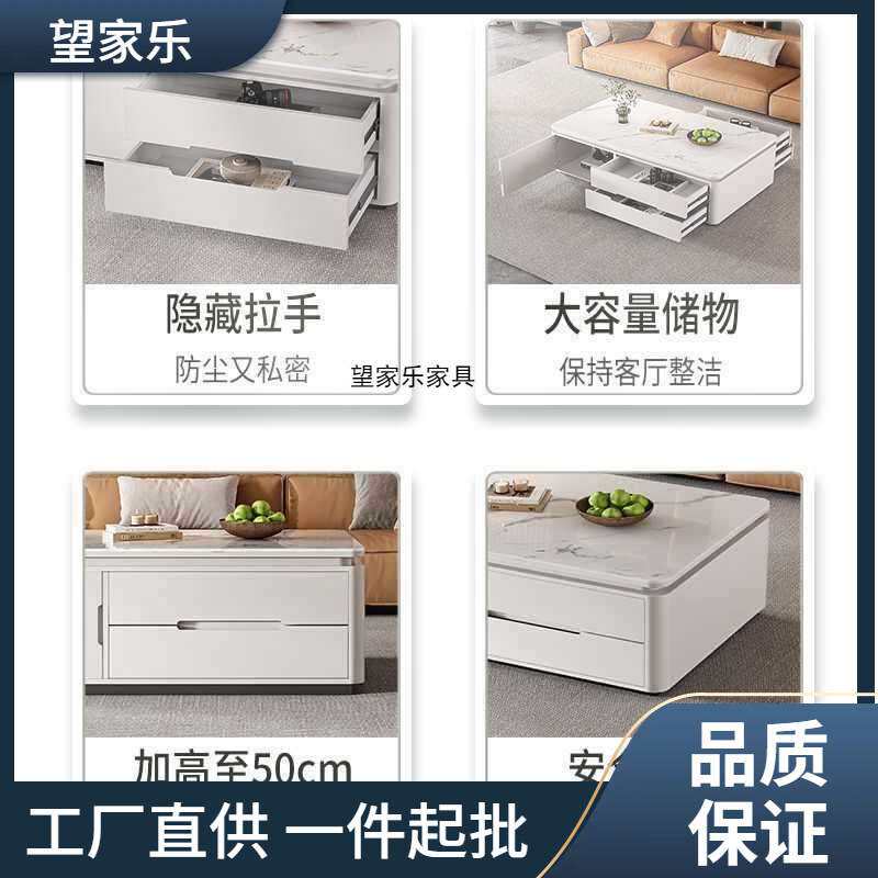 实木岩板茶几电视柜组合简约现代客厅家用收纳储物一体轻奢感