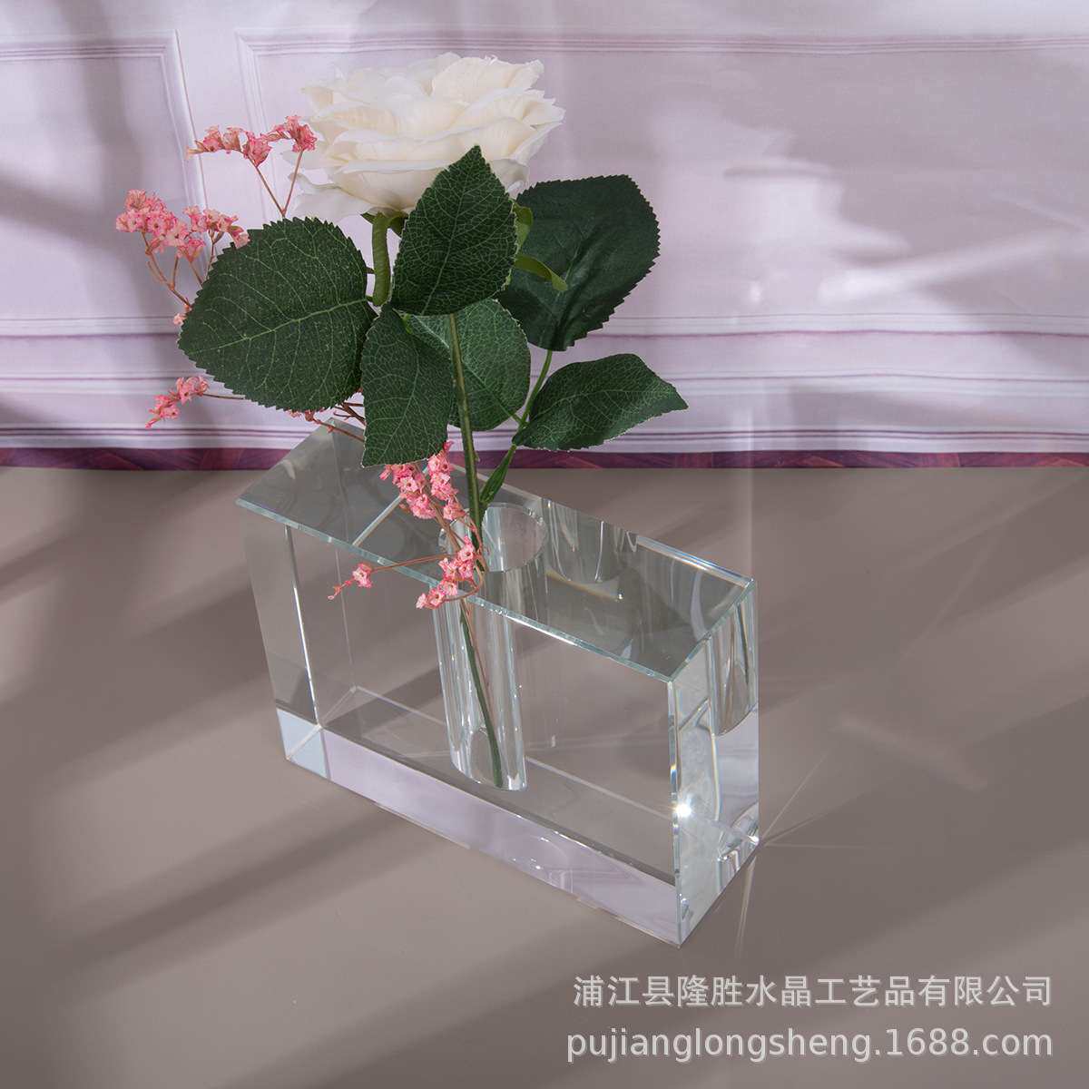 北欧简约风格水晶客厅摆件家居软装花瓶花插透明单口方形竖款花器