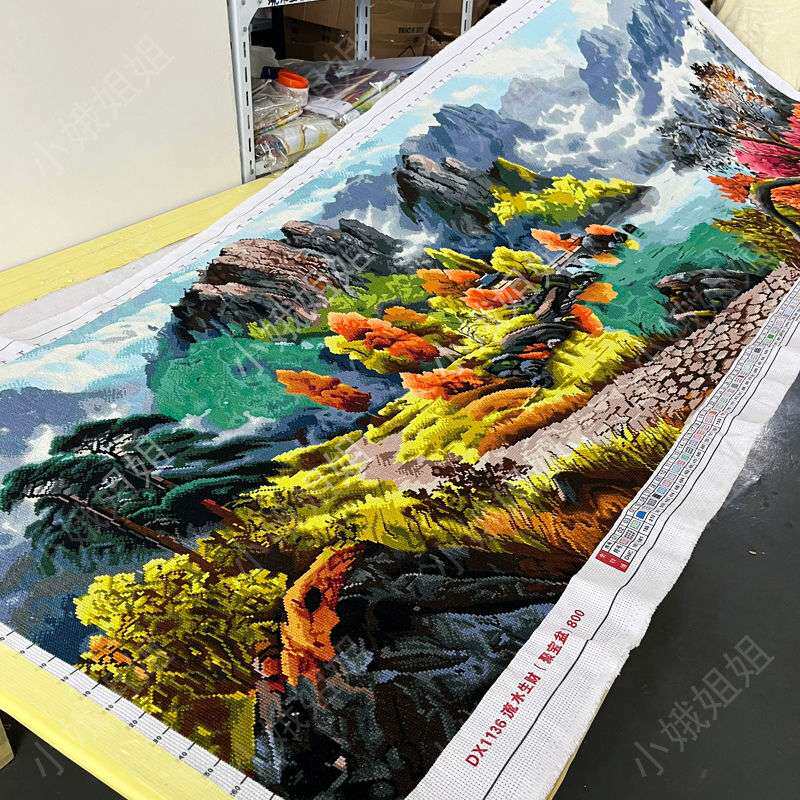 聚宝盆十字绣成品不带框纯手工已绣好2025新款客厅高端风景山水画
