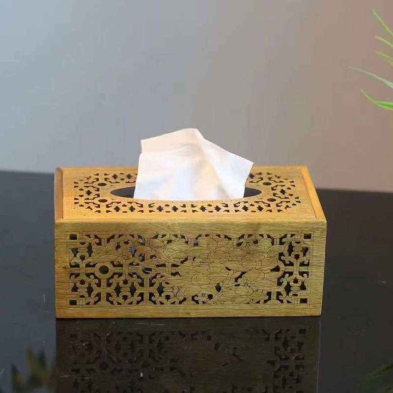 金丝楠木雕花镂空纸巾盒榫卯工艺抽纸盒家用客厅木质纸巾收纳盒