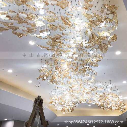 酒店过道玻璃灯沙盘水晶灯叶子形状灯艺术玻璃前台会议室灯具