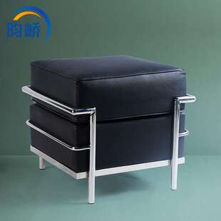 昀峤家具LC2Ottoman不锈钢金属沙发脚凳皮艺矮凳轻奢凳子