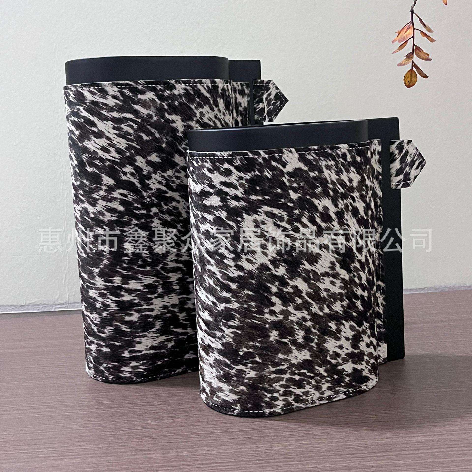 现代简约金属马毛皮革样板间创意艺术花器摆件桌面客厅装饰花瓶