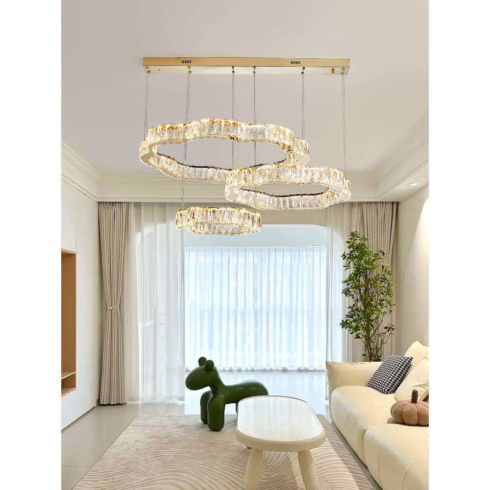 北欧轻奢水晶客厅灯吊灯现代简约不锈钢创意错位温馨卧室餐厅灯具