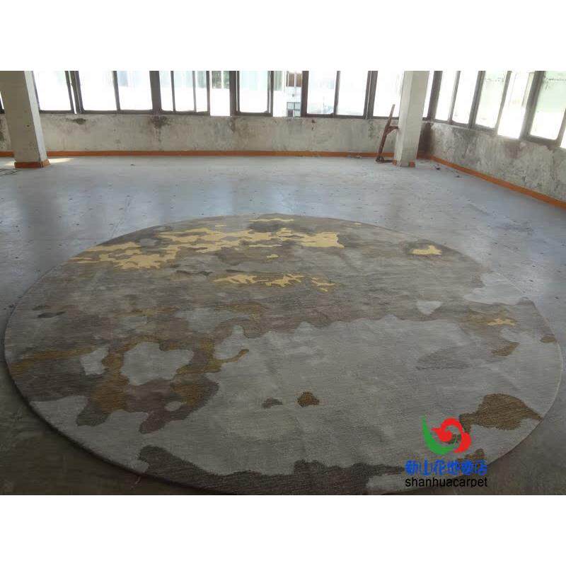 新中式抽象水墨画圆形手工腈纶客厅茶几地毯餐厅书房办公室接待室