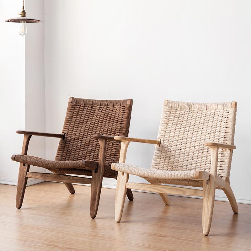 FD18-8实木沙发椅单人阳台客厅北欧藤编椅设计师咖啡厅休闲椅躺椅