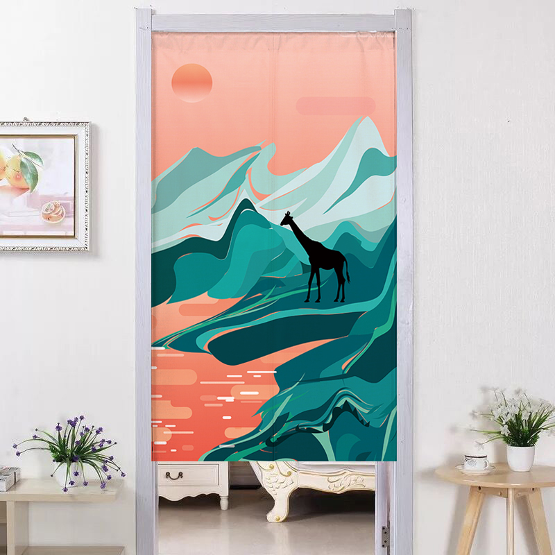 门帘家用布艺隔断l帘北欧麋鹿卧室挡风挂帘室内免打孔遮挡帘半帘