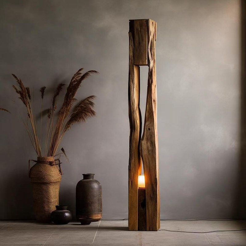 实木侘寂风落地灯民宿创意风化装饰壁灯茶室做旧客房Y木质立式灯