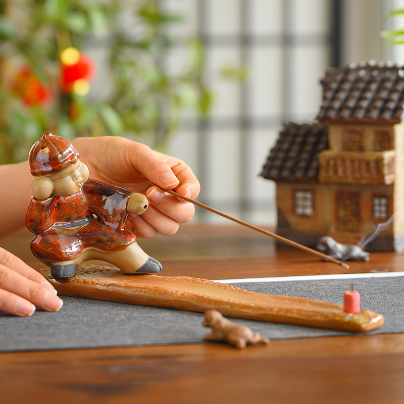 创意新年礼物点鞭炮小孩线香香插可爱复K古中式桌面家居饰品陶瓷