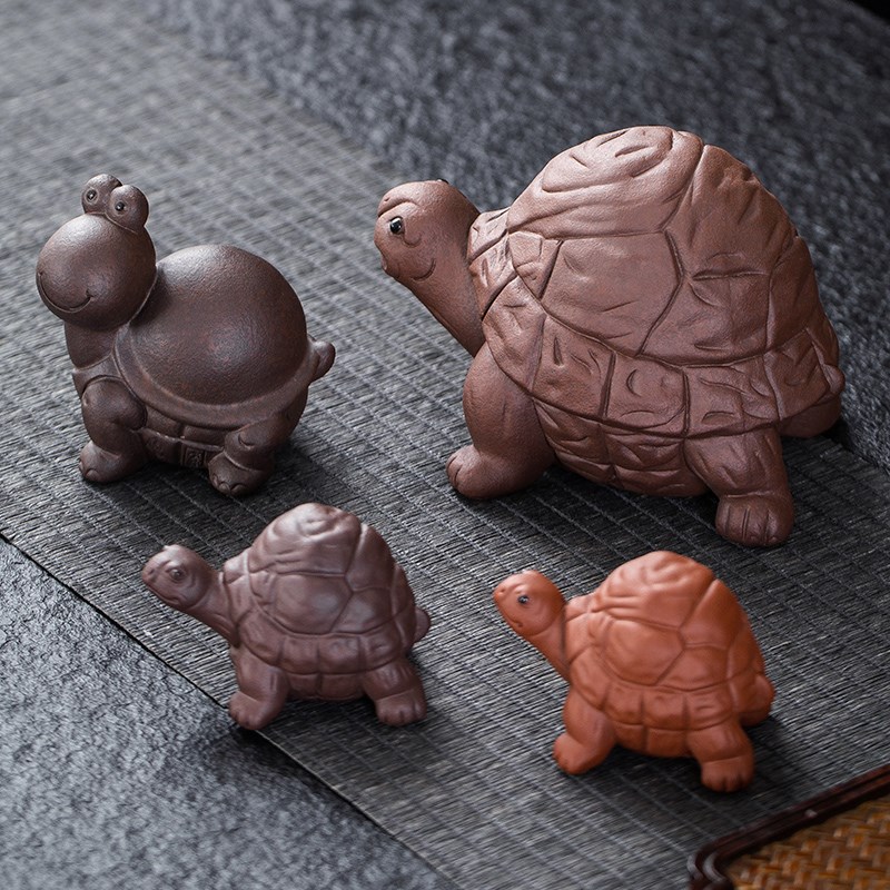紫砂乌龟小摆件长寿龟家居客厅书桌招财茶宠茶盘S可养鱼缸造景摆