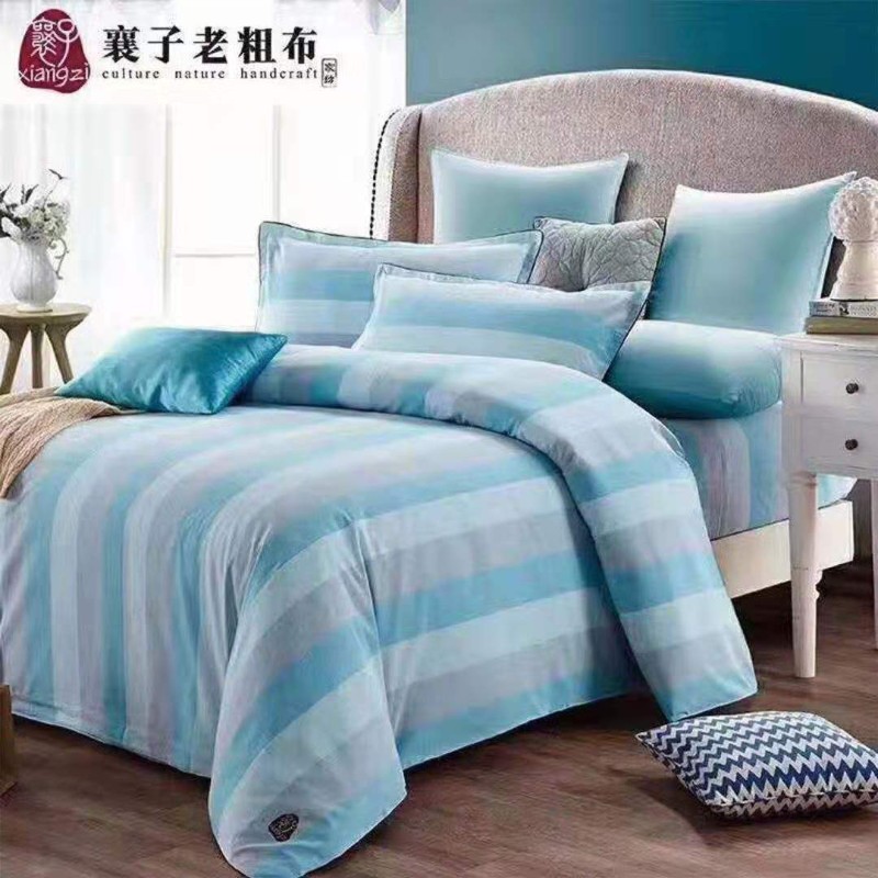 襄子老粗布床单四件套全棉夏季双人床被套素Q色全棉质手工加厚
