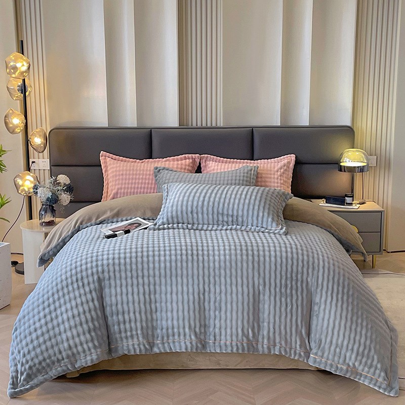 2023A类高端轻奢风o牛奶绒四件套10斤加厚床笠款抗静电冬季床品..