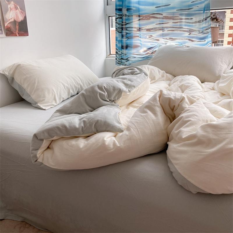 简简单单白色双拼全棉针织棉四件套 超软裸睡P天竺棉被套床单床笠