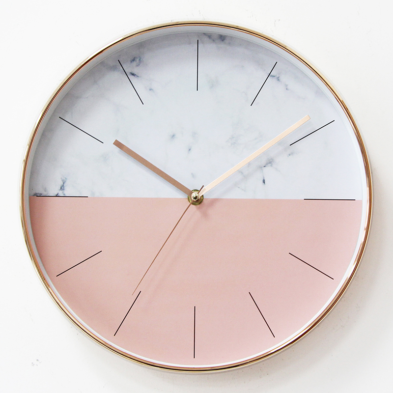北欧粉色静音挂钟简约p现代卧室客厅挂表时钟石英钟创意装饰12英