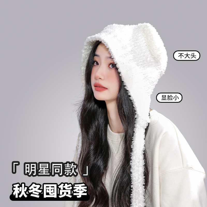 小熊耳朵毛线帽子k女秋冬季新款套大头围保暖护耳可爱显脸小针织