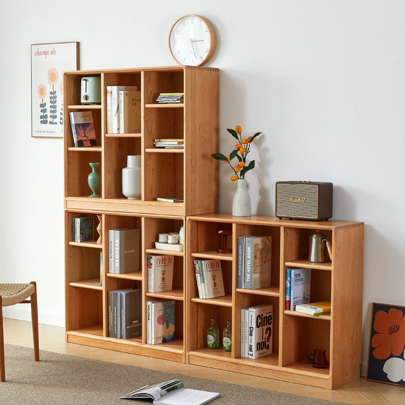 北美黑胡桃木实木格子柜矮v书柜 现代简约客厅落地储物柜书架