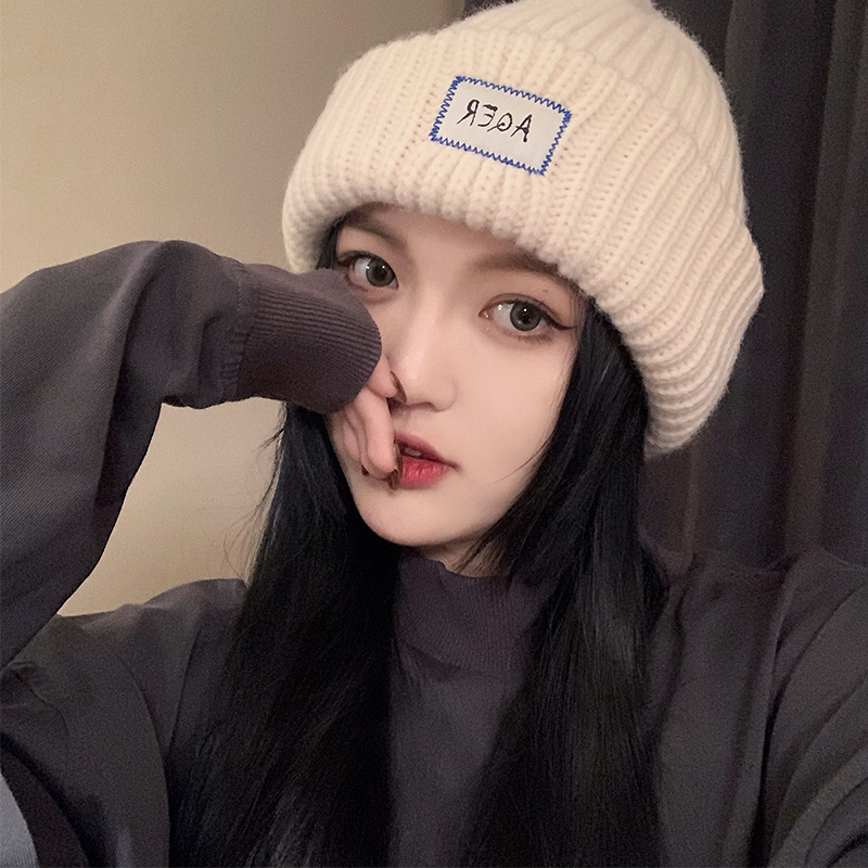 日系ins加厚保暖大版毛线帽子女秋冬百搭M大头围显脸小针织堆堆帽
