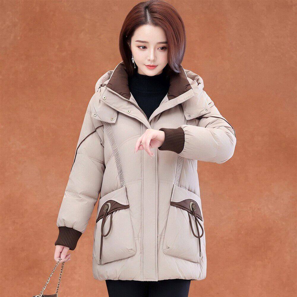 白鸭绒羽绒服女2026新款冬季中长款连帽宽松加厚保暖休闲中款外套