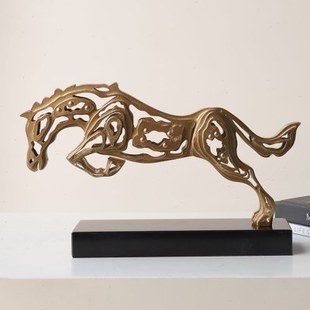 现轻奢金属镂空黑马摆件酒店民宿家居酒柜电视柜玄关软装饰品