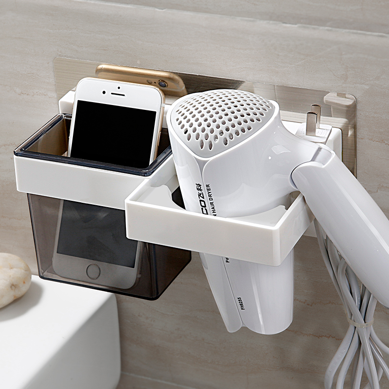 双庆吹风机架免打孔卫生间置物架吸壁式浴室电P吹风架子挂风筒支