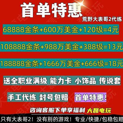 荒野大镖客2镖哥等级品上美大金条金金条线游戏PC刷刷饰品物2职业