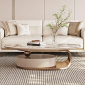 式 圆形轻奢创意板椭意储物组合茶桌小户型岩不锈钢茶几客厅家用