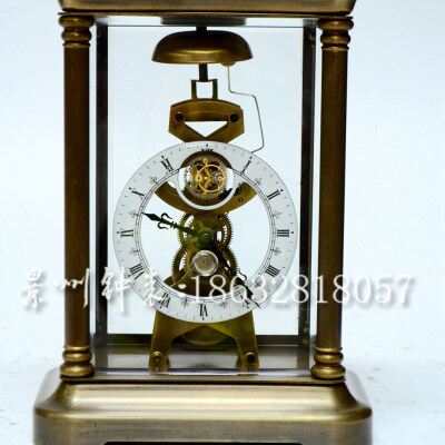 仿古董 四时   老式陀飞轮 钟表机械 明座钟式钟钟骨架全铜古典报