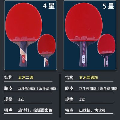 5星乒乓球拍单拍初学拍兵乓2只装横拍一对装双拍星套装训练4直拍
