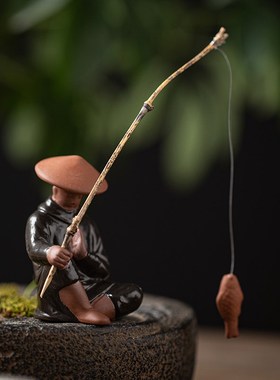 禅意陶瓷江湖故i人侠客钓鱼人物线香香道小摆件鱼缸微景观造景装