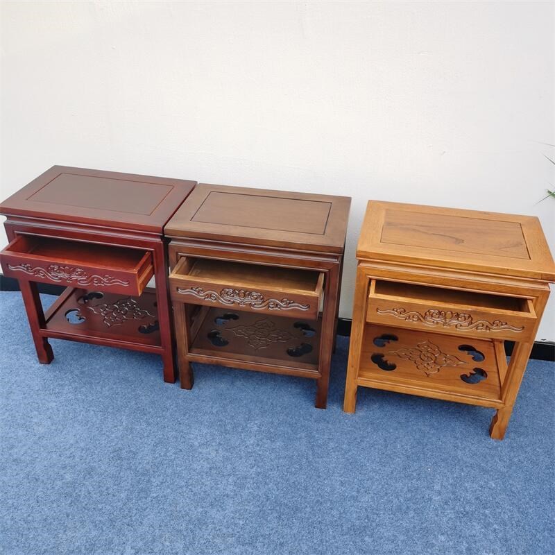 新款中式实木抽屉花架盆景鱼缸架奇石H桌榆木置物架电话桌茶几沙