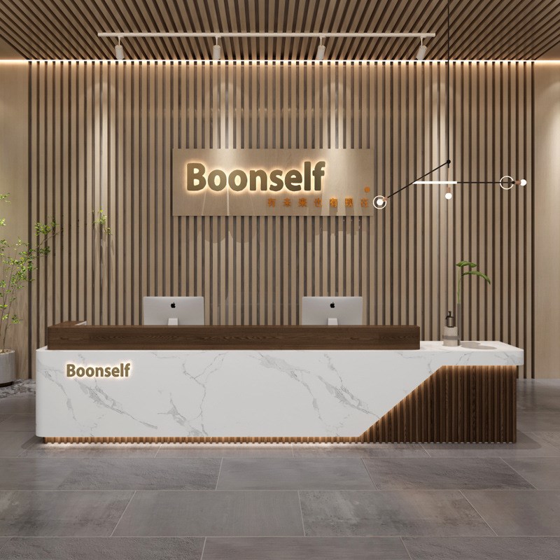 简约现代公司烤漆前台时尚异形接待台咨询吧台宾R馆创意迎宾收银