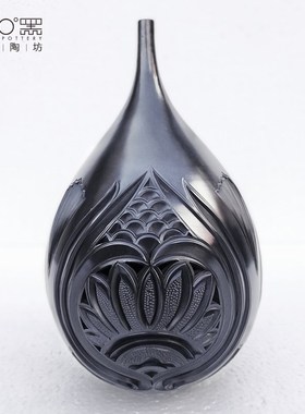 中式创意手工黑陶古风装饰品客厅卧室H床头桌面中国风古典水滴摆