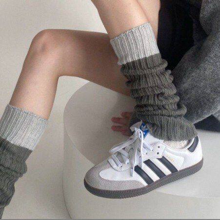 腿堆堆撞保暖毛线春秋袜套袜灰色