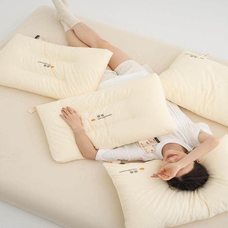 A类无荧光全棉枕头不塌陷不变形可水洗护颈椎睡觉纯棉枕芯中低枕+