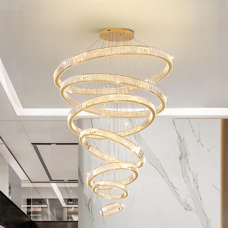 高端客厅吊灯轻奢水晶灯别墅设计师现代简约圆环卧室灯奢华餐厅灯