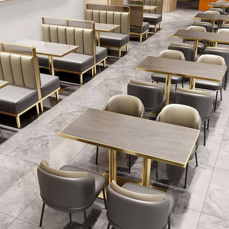 简约岩板西餐厅桌椅轻奢奶茶店咖啡店酒馆火锅店不锈钢卡座沙发