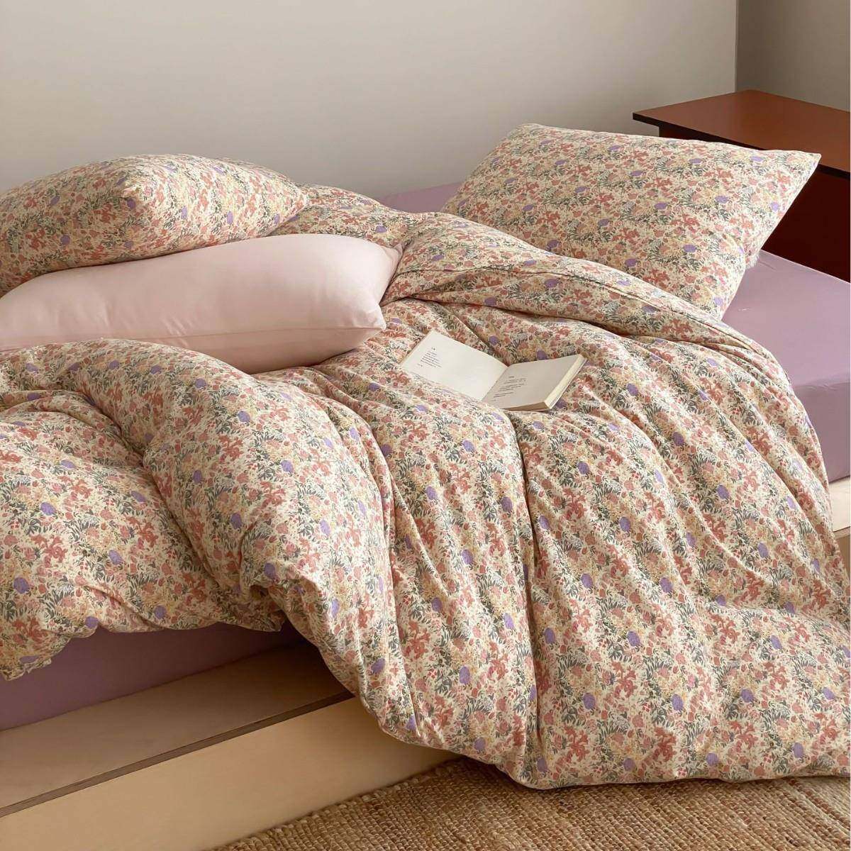 韩式复古碎花全棉四件套纯棉针织棉A类天竺棉裸睡亲肤床上用品1.8