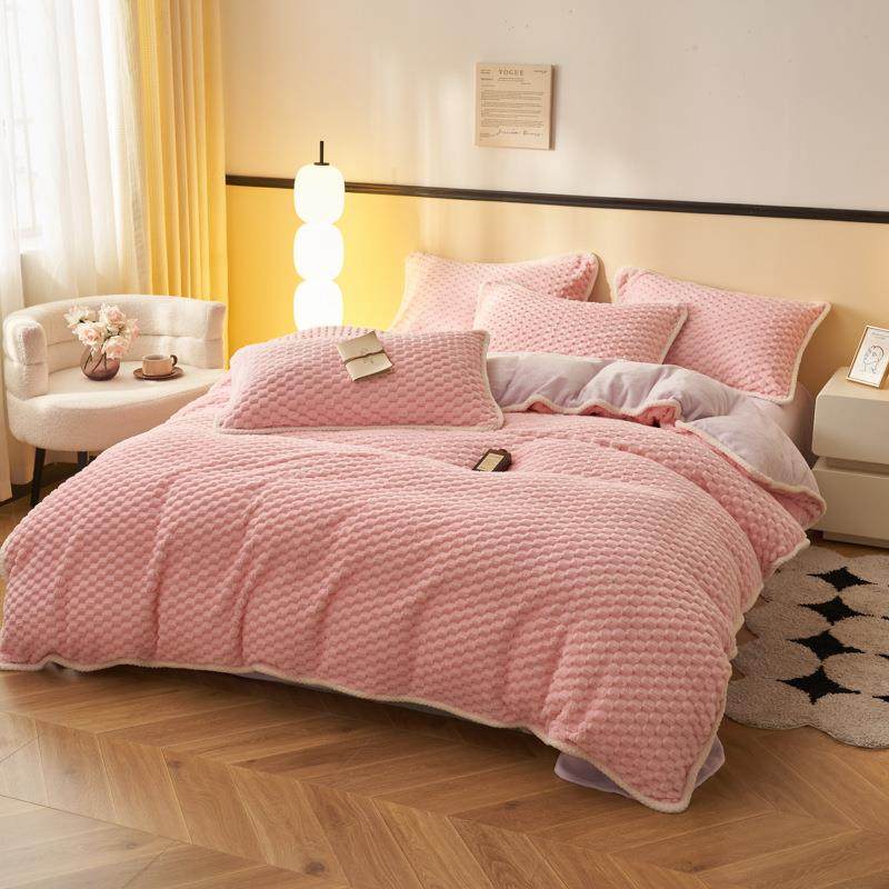 新款大豆豆绒可拆洗床单被套三件套床上用品秋冬被通用四件套