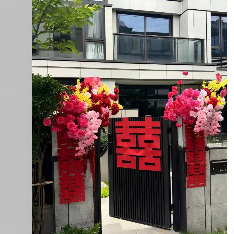 结婚装饰仿真花户外农村院子婚礼布置仿真花喜庆庭院大门布置假花