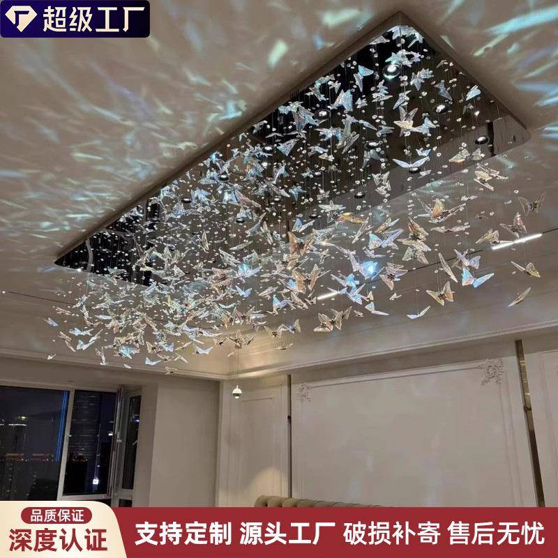 现代简约蝴蝶餐厅水晶吊灯复式别墅酒店宴会厅轻奢餐桌吧台装饰灯
