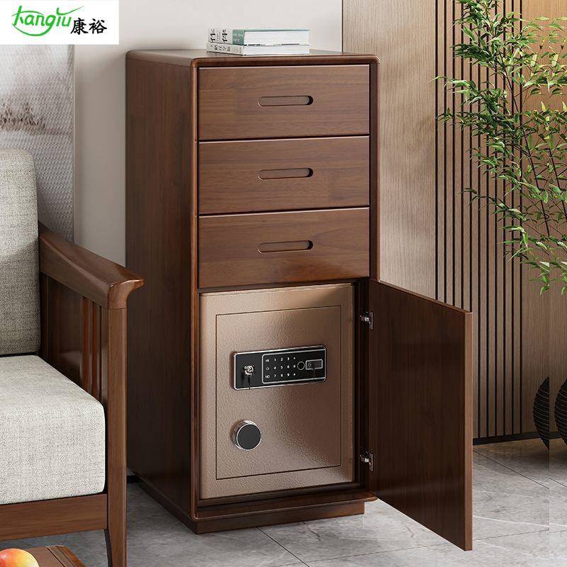 实木床头柜保险箱一体家用小型简约保险柜卧室智能床边储物柜