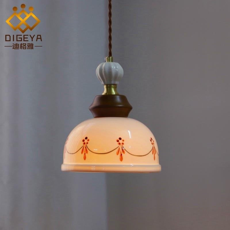 法式复古手绘陶瓷吊灯中古风餐厅吧台玄关过道创意卧室床头小吊灯
