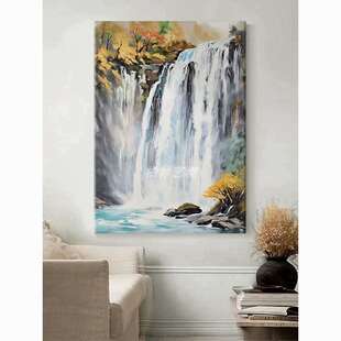顺丰高山流水生财手绘油画动态黄果树瀑布客厅装饰画抽象玄关墙壁