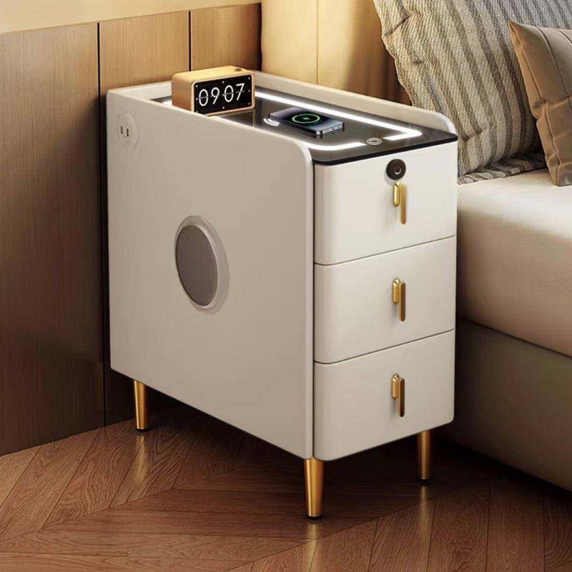 小型实木智能床头柜现代简约床边柜多功能家用卧室床头收纳柜整装