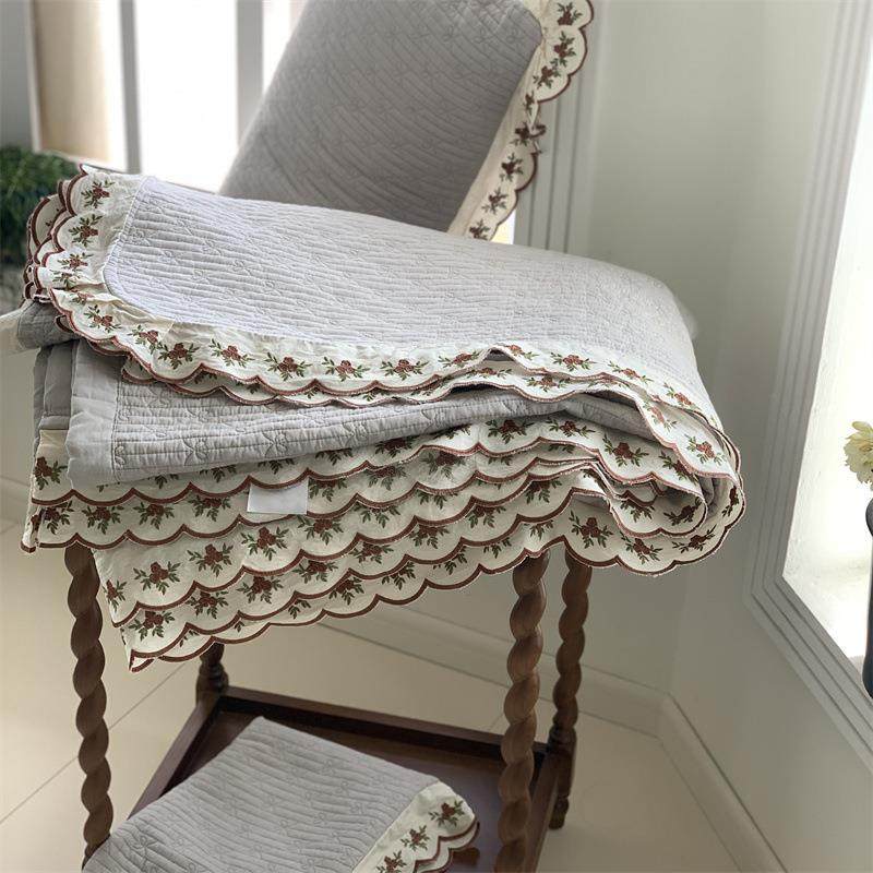 法式全棉花边酵素砂洗床盖三件套纯棉四季家用绗缝夹棉床单榻榻米