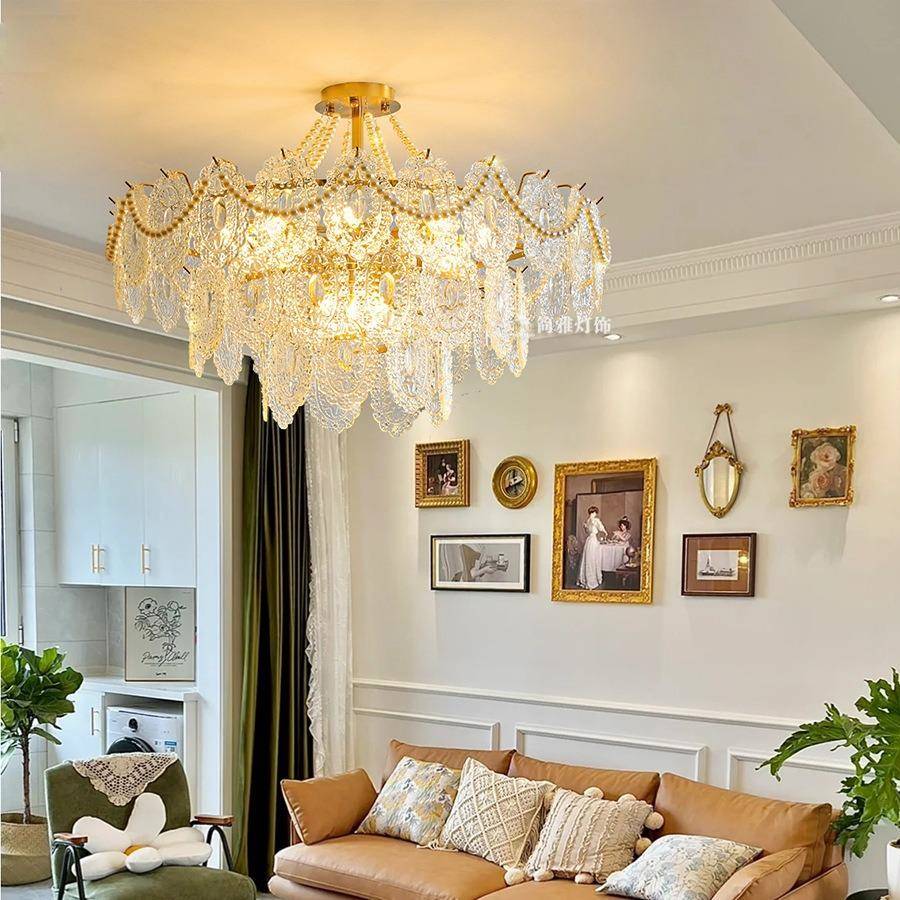 法式轻奢水晶吊灯主卧灯室奶油风复古中古大气客厅灯网红中山灯具