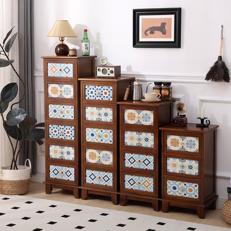 纯实木五斗柜客厅边柜抽屉t柜储物柜卧室床头柜收纳迷你木质夹缝