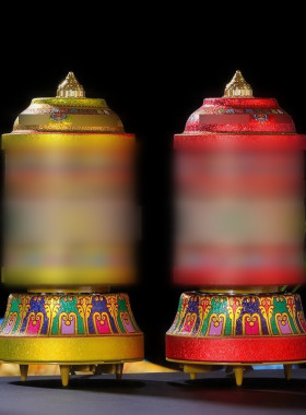 藏式电动转轮家用插电电动转筒办公客厅转金Q桶桌面装饰摆件插电