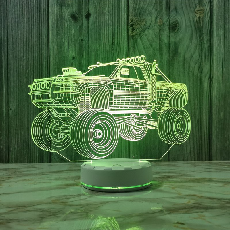 七彩越野车3d小夜灯充电遥控夜晚装饰台灯卧室伴睡U床头灯酒吧桌